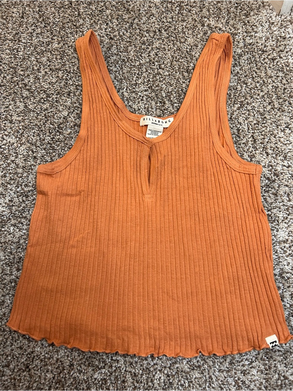 Billabong Mami Wata Ribbed Crop Tank Top Orange V-Notch Lettuce Hem